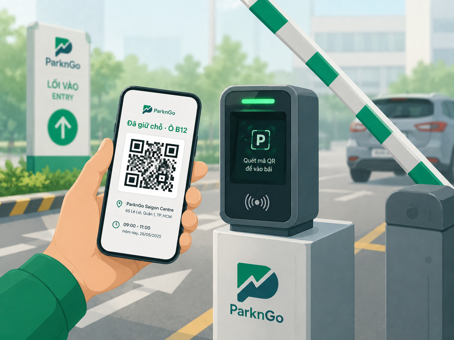 Quét mã QR tại làn vào để mở barrier