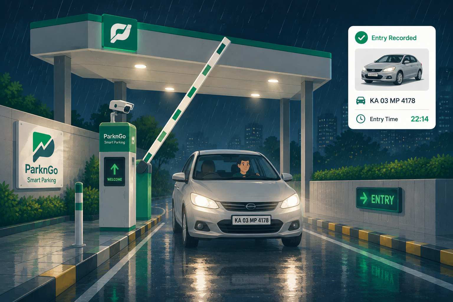 Làn vào ban đêm trời mưa, xe vẫn được ghi nhận bình thường